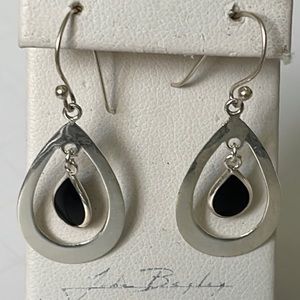 Sterling Silver Tear Drop Onyx Dangling Earrings